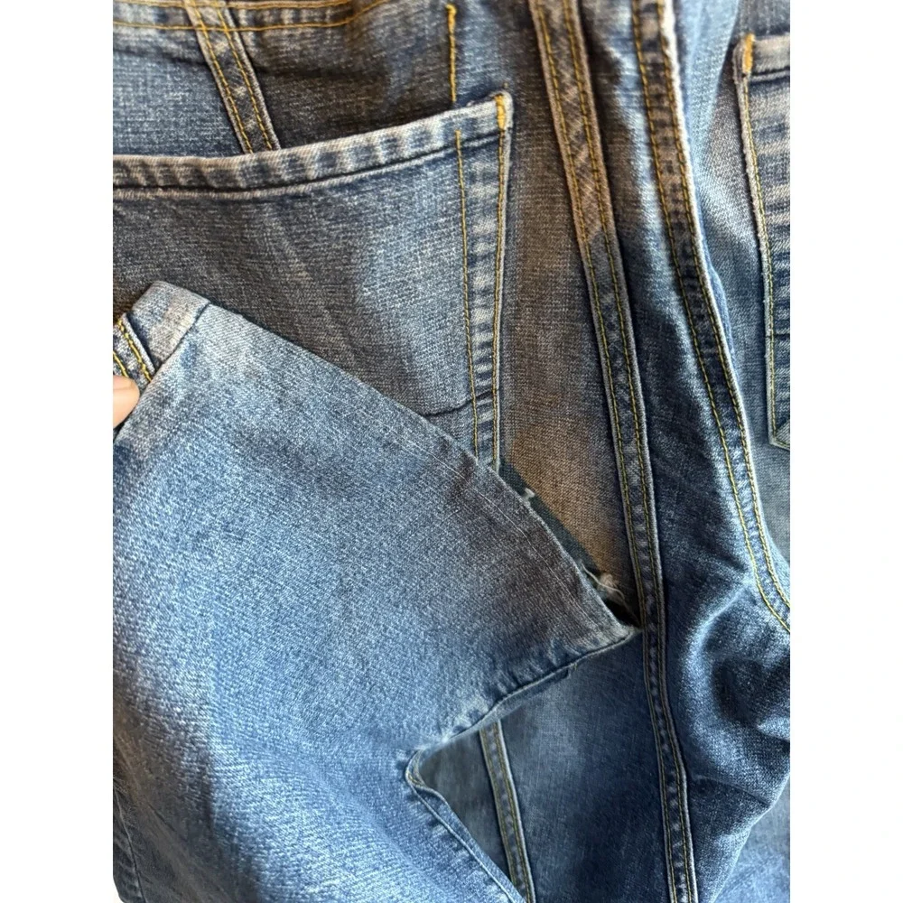VNTG AKADEMICS Men's Stripped Denim Jeans Wide Leg Cargo Skating Baggy Y2K 32x28